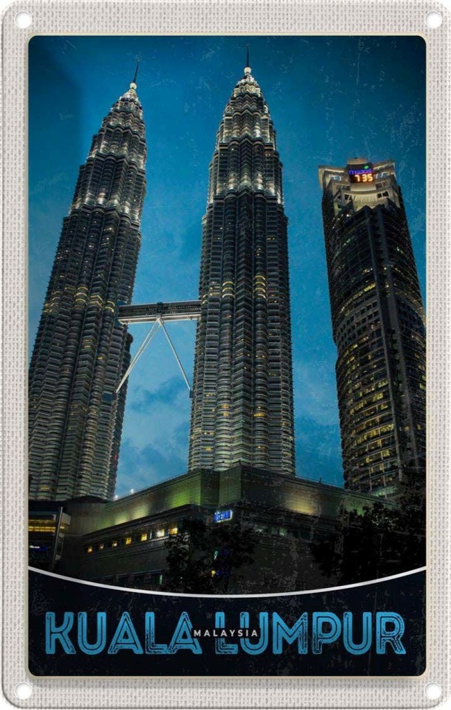 Blechschild 30x20 cm Kuala Lumpur Malaysia Wolkenkratzer Bildmotiv Reisemotiv Abenteuer Reisen Urlaub