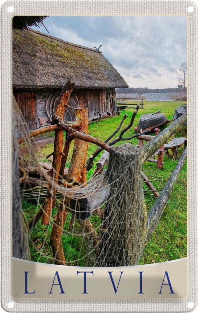 Blechschild 30x20 cm Lettland Natur Häuschen Europa Bildmotiv Reisemotiv Abenteuer Reisen Urlaub