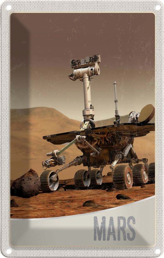 Blechschild 30x20 cm Weltalt Mars Rover Curiosity Galaktisch Bildmotiv Reisemotiv Abenteuer Reisen Urlaub