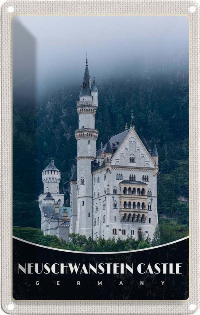 Blechschild 30x20 cm Neuschwanstein Schloss Marienbrücke Bildmotiv Reisemotiv Abenteuer Reisen Urlaub