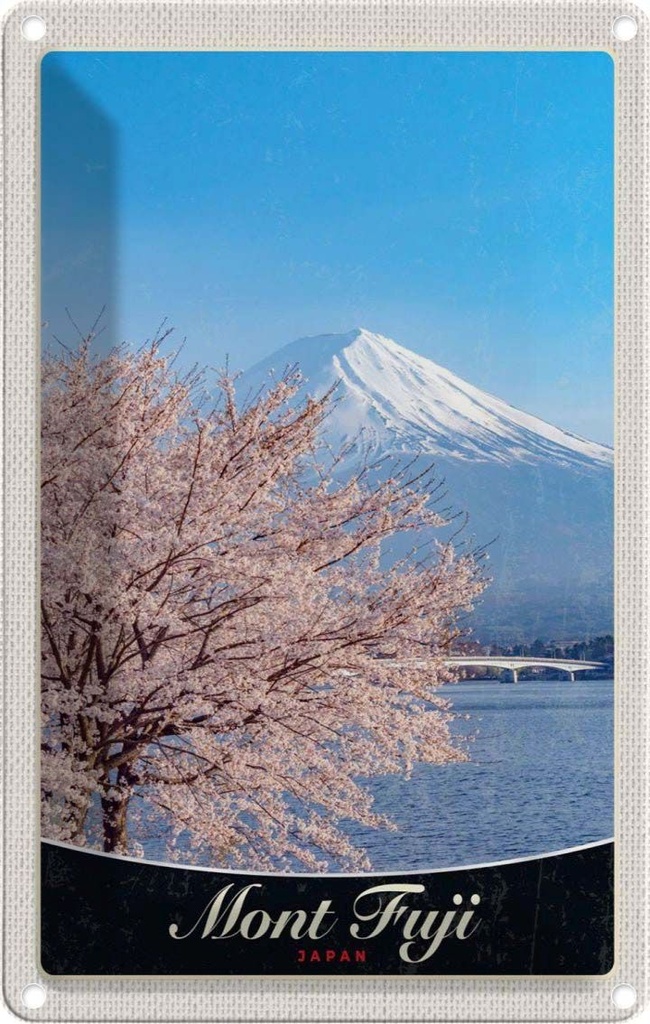 Blechschild 30x20 cm Mont Fuji Urlaub Japan Asien Gebirge Baum Bildmotiv Reisemotiv Abenteuer Reisen