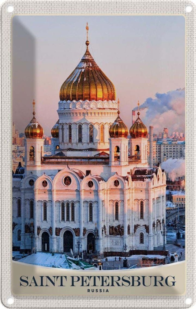 Blechschild 30x20 cm Saint Petersburg Kirche goldener Dach Bildmotiv Reisemotiv Abenteuer Reisen Urlaub