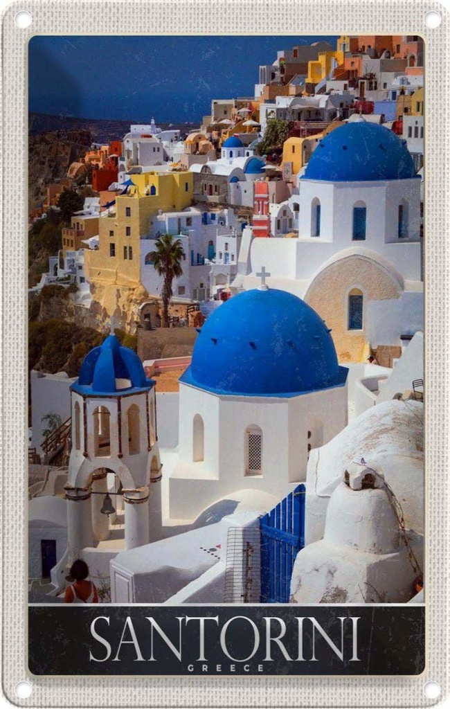 Blechschild 30x20 cm Santorini Griechenland Häuser weiss Bildmotiv Reisemotiv Abenteuer Reisen Urlaub