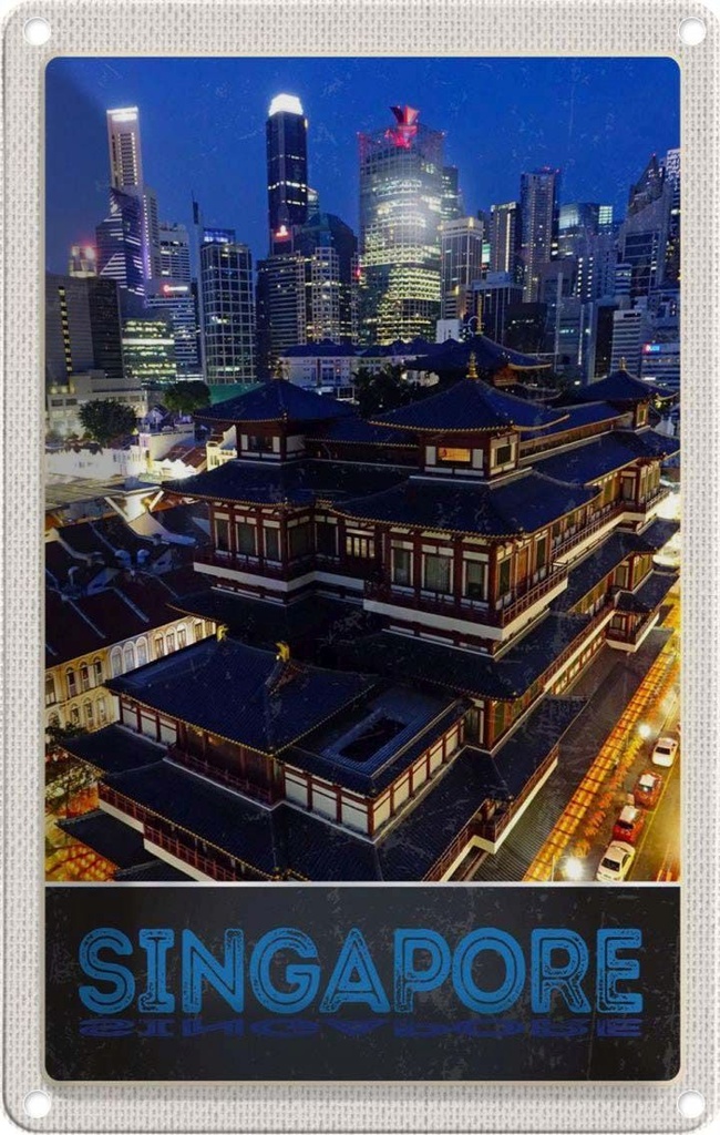 Blechschild 30x20 cm Singapur Stadt Asien Hochhaus Indien Bildmotiv Reisemotiv Abenteuer Reisen Urlaub
