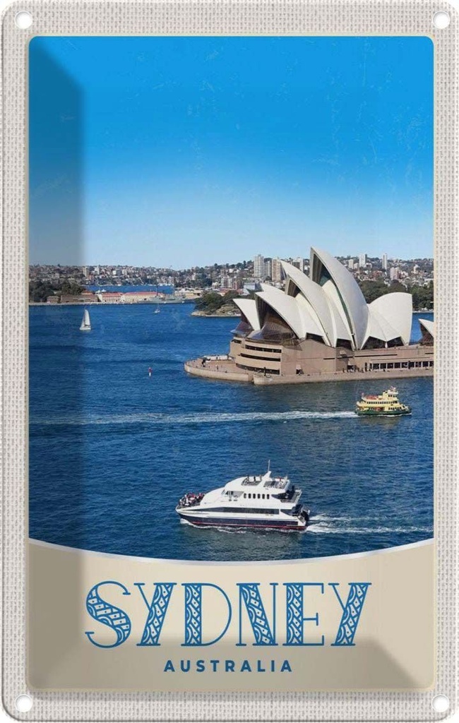 Blechschild 30x20 cm Sydney Australien Meer Schiff Yacht Bildmotiv Reisemotiv Abenteuer Reisen Urlaub