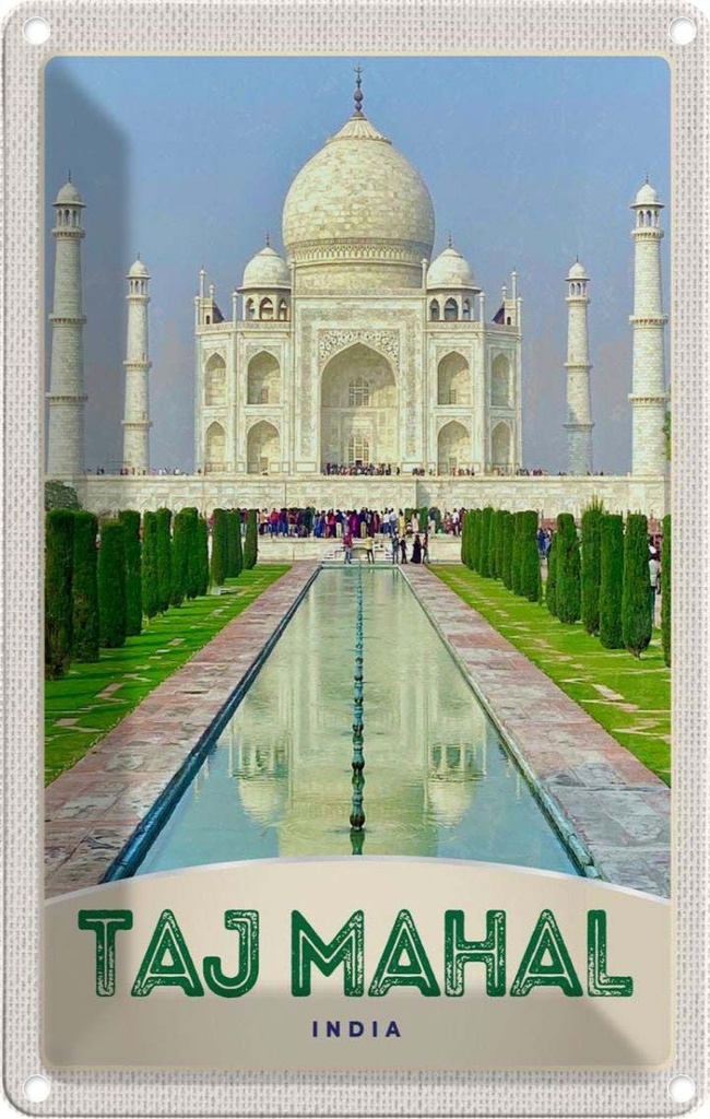Blechschild 30x20 cm Taj Mahal Urlaub Agra Moschee Islam Muslime Bildmotiv Reisemotiv Abenteuer Reisen
