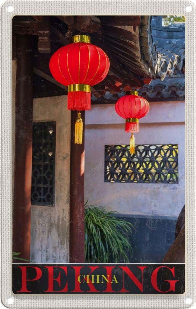 Blechschild 30x20 cm Pekimg China Kultur rote Laterne Bildmotiv Reisemotiv Abenteuer Reisen Urlaub