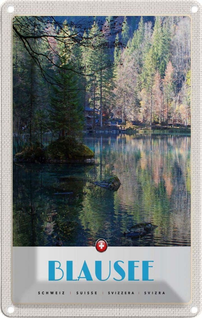 Blechschild 30x20 cm Blausee Schweiz Natur Wald Bildmotiv Reisemotiv Abenteuer Reisen Urlaub