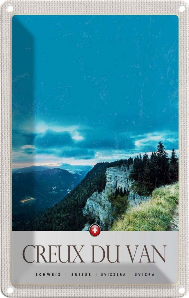 Blechschild 30x20 cm Creux du Van Aussicht Gebirge Bildmotiv Reisemotiv Abenteuer Reisen Urlaub