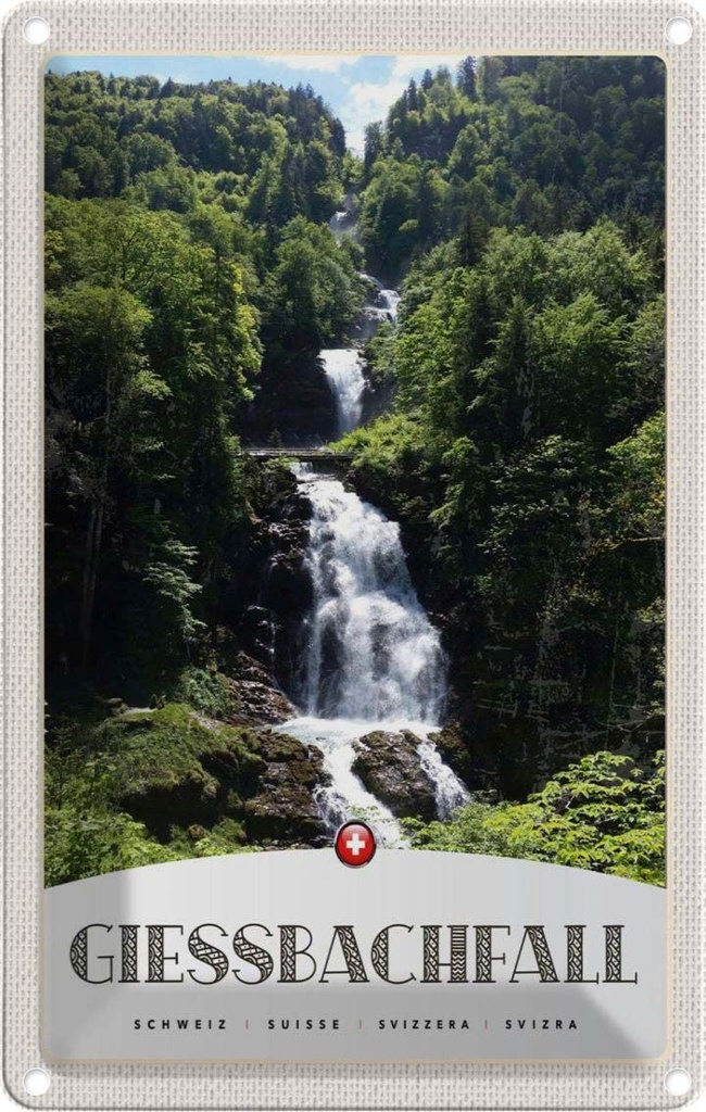 Blechschild 30x20 cm Giessbachfall Wasserfall Gebirge Natur Bildmotiv Reisemotiv Abenteuer Reisen Urlaub