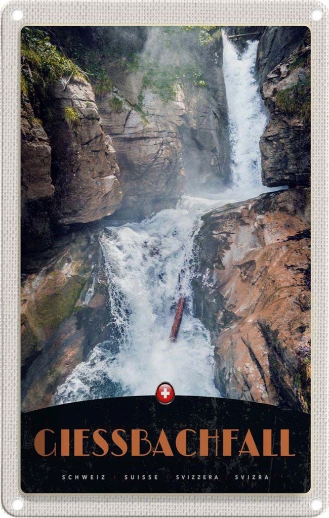 Blechschild 30x20 cm Giessbachfall Schweiz Wasserfall Natur Bildmotiv Reisemotiv Abenteuer Reisen Urlaub