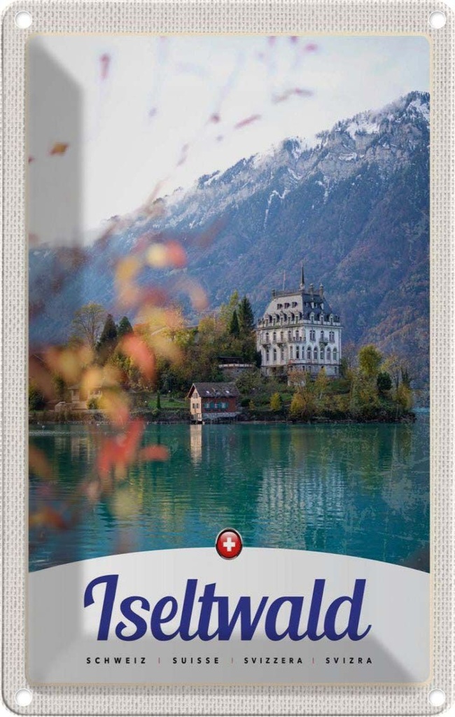 Blechschild 30x20 cm Iseltwald Schweiz Europa See Natur Bildmotiv Reisemotiv Abenteuer Reisen Urlaub