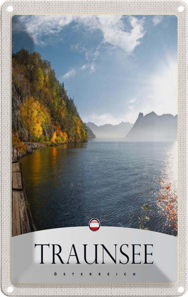 Blechschild 30x20 cm Traunsee Österreich See Natur Bildmotiv Reisemotiv Abenteuer Reisen Urlaub