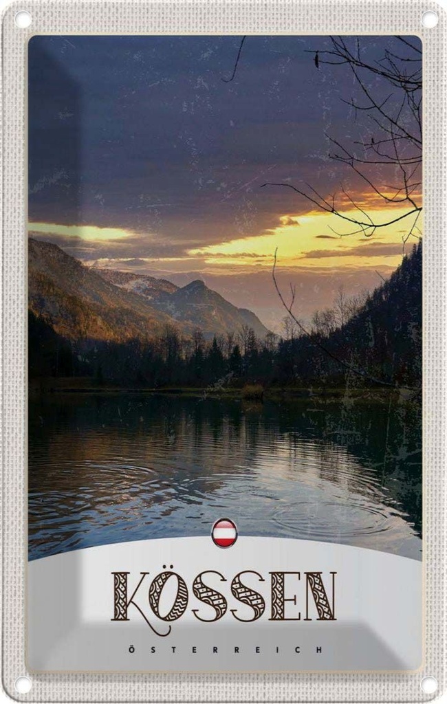 Blechschild 30x20 cm Kössen Österreich See Natur Gebirge Bildmotiv Reisemotiv Abenteuer Reisen Urlaub
