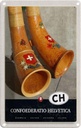 Blechschild 30x20 cm Confoederatio Helvetica Alphorn Bildmotiv Reisemotiv Abenteuer Reisen Urlaub