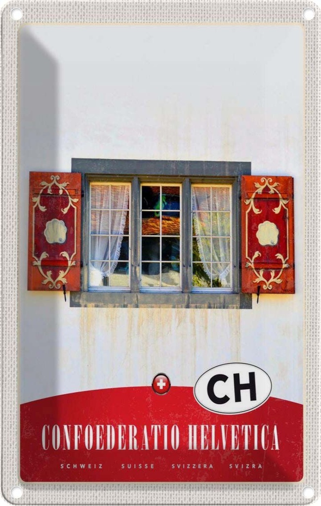 Blechschild 30x20 cm Confederation Helvetica Natur Haus Bildmotiv Reisemotiv Abenteuer Reisen Urlaub