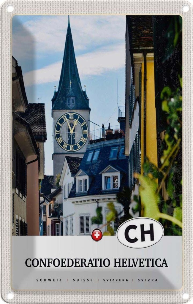 Blechschild 30x20 cm Confoederatio Helvetica Stadt Bildmotiv Reisemotiv Abenteuer Reisen Urlaub