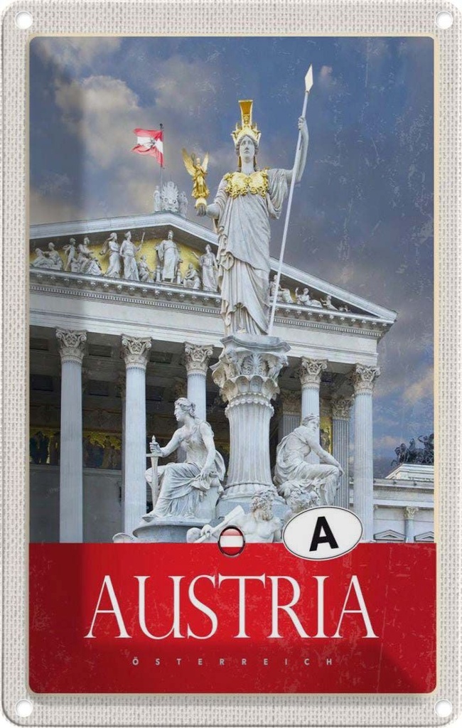 Blechschild 30x20 cm Österreich Skulptur weiß gold Bildmotiv Reisemotiv Abenteuer Reisen Urlaub