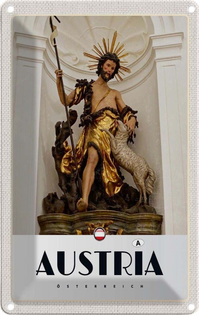 Blechschild 30x20 cm Österreich Skulptur Jesud Gold Schaf Bildmotiv Reisemotiv Abenteuer Reisen Urlaub