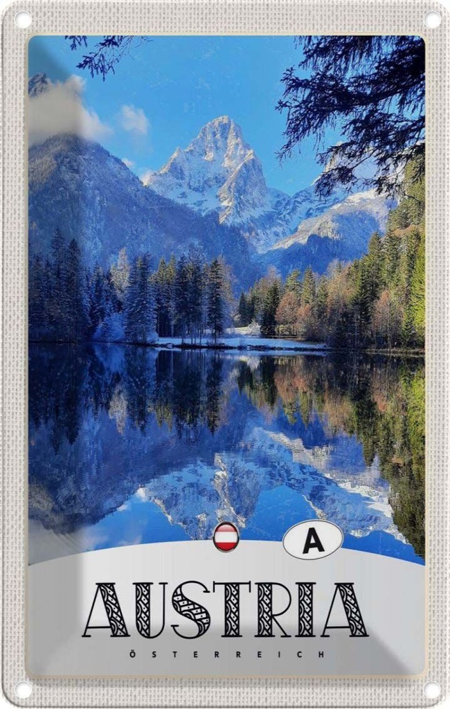 Blechschild 30x20 cm Österreich See Schnee Winterzeit Bildmotiv Reisemotiv Abenteuer Reisen Urlaub