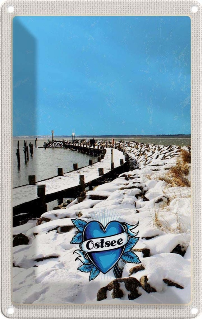 Blechschild 30x20 cm Ostsee Deutschland Schnee Winterzeit Bildmotiv Reisemotiv Abenteuer Reisen Urlaub