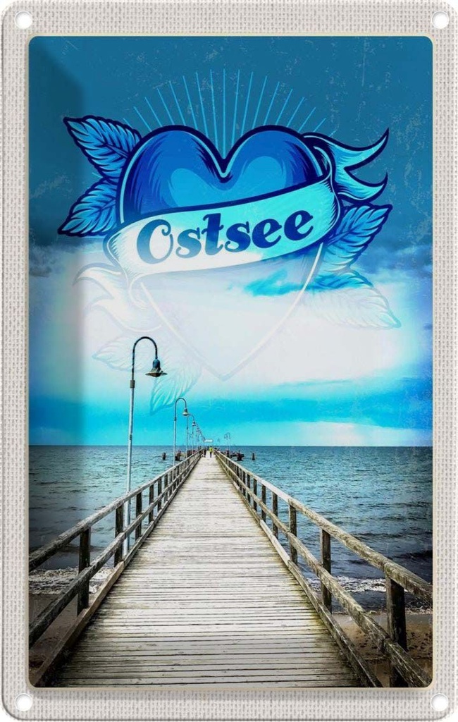 Blechschild 30x20 cm Ostsee Herz Deutschland Gehweg Bildmotiv Reisemotiv Abenteuer Reisen Urlaub