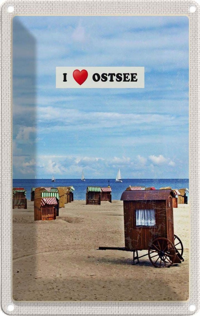 Blechschild 30x20 cm Ostsee Strand Meer Strandkorb Sand Bildmotiv Reisemotiv Abenteuer Reisen Urlaub