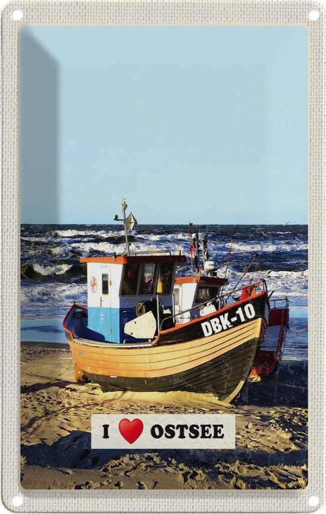 Blechschild 30x20 cm Ostsee Deutschland Boot Wellen Meer Bildmotiv Reisemotiv Abenteuer Reisen Urlaub