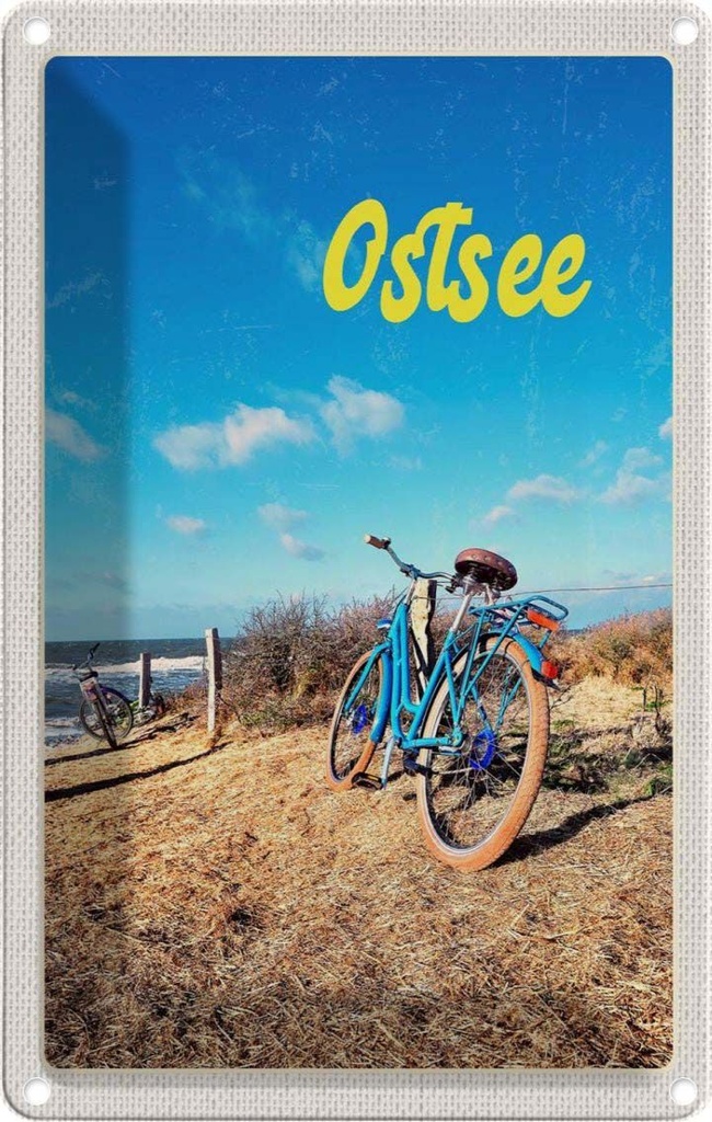Blechschild 30x20 cm Ostsee Fahrradtour Meer Strand Fahrrad Bildmotiv Reisemotiv Abenteuer Reisen Urlaub