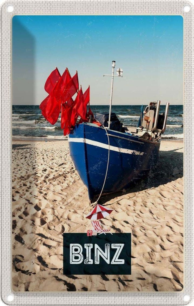 Blechschild 30x20 cm Binz Strand Deutschland Meer Bildmotiv Reisemotiv Abenteuer Reisen Urlaub