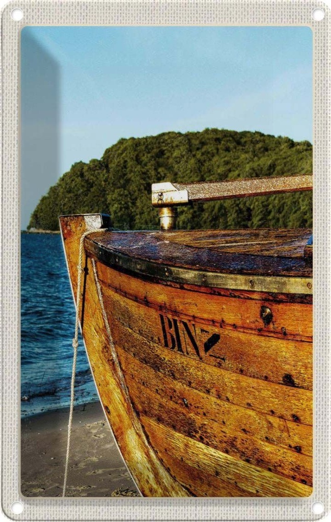 Blechschild 30x20 cm Binz Strand Urlaub Meer Gebirge Wälder Boot Bildmotiv Reisemotiv Abenteuer Reisen