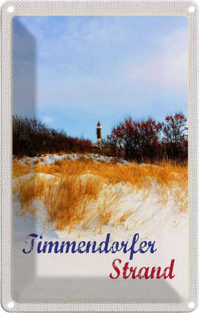 Blechschild 30x20 cm Timmendorfer Strand Leuchtturm rot Bildmotiv Reisemotiv Abenteuer Reisen Urlaub