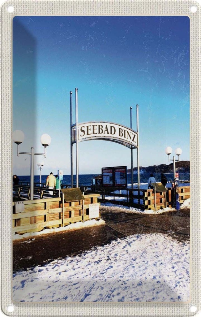 Blechschild 30x20 cm Seebad Binz Schnee Winterzeit Meer Bildmotiv Reisemotiv Abenteuer Reisen Urlaub