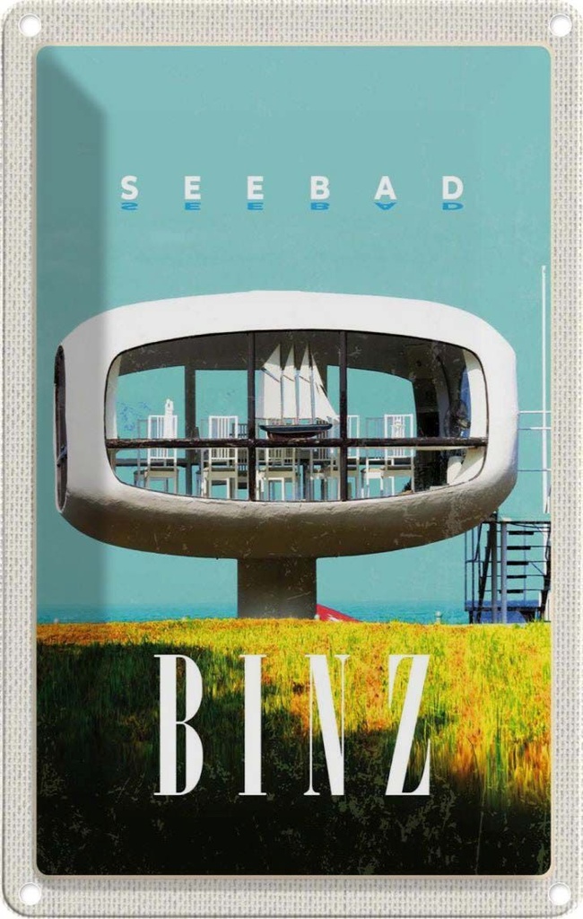 Blechschild 30x20 cm Seebad Binz Deutschland Glashaus Bildmotiv Reisemotiv Abenteuer Reisen Urlaub