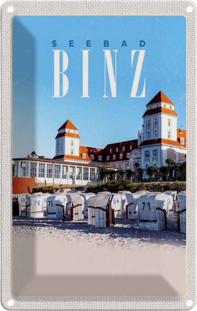 Blechschild 30x20 cm Seebad Binz Strandkörbe Strand Bildmotiv Reisemotiv Abenteuer Reisen Urlaub