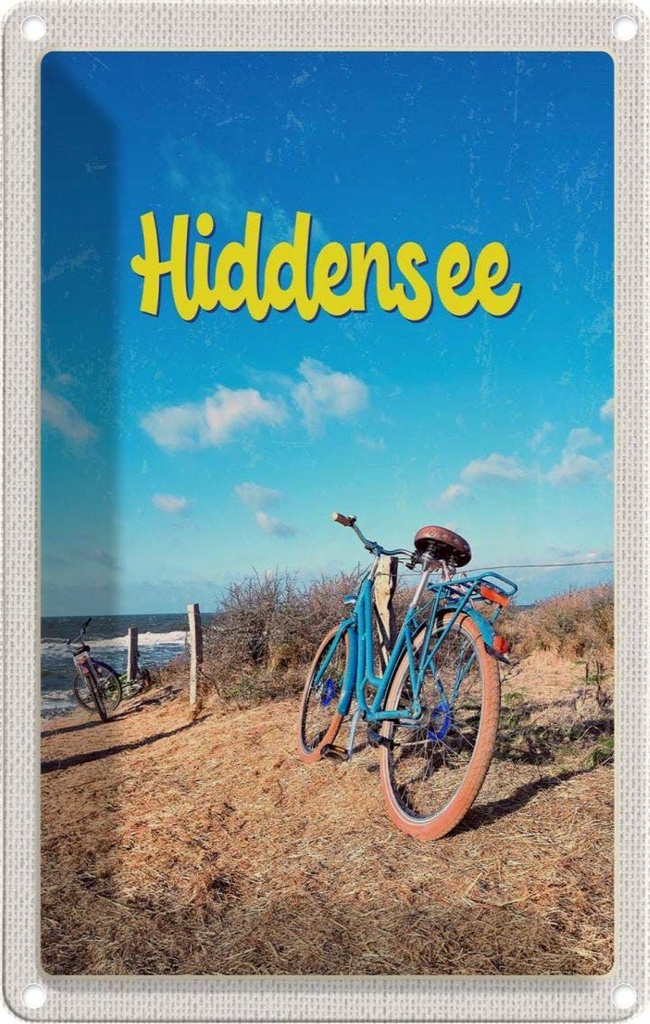 Blechschild 30x20 cm Hiddensee Fahrrad Strand Meer Bildmotiv Reisemotiv Abenteuer Reisen Urlaub