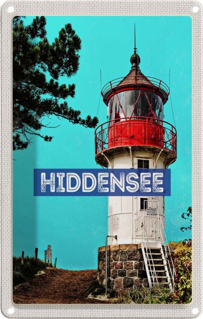 Blechschild 30x20 cm Hiddensee Leuchtturm Strand Meer Bildmotiv Reisemotiv Abenteuer Reisen Urlaub