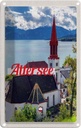 Blechschild 30x20 cm Attersee Österreich Kirche Berge See Bildmotiv Reisemotiv Abenteuer Reisen Urlaub