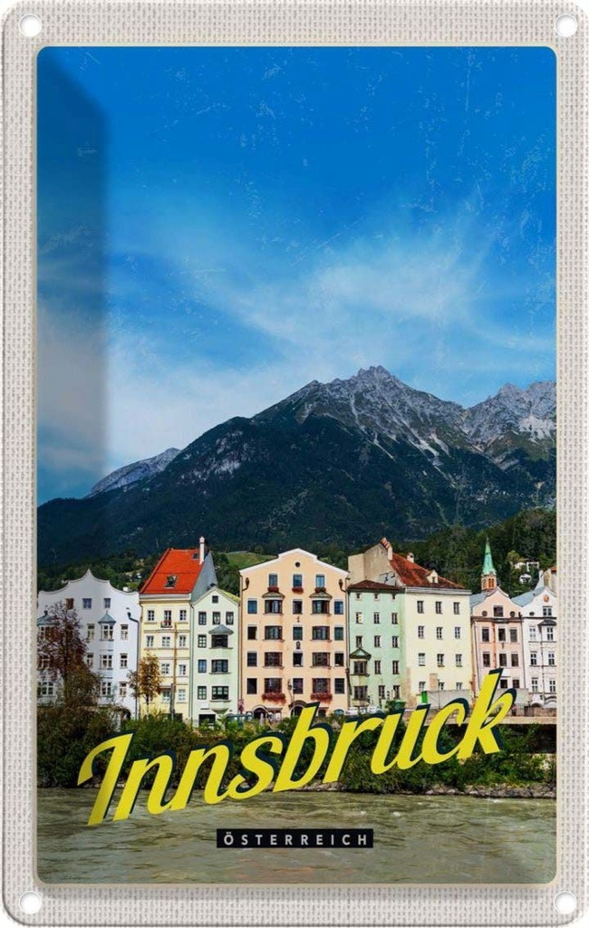 Blechschild 30x20 cm Innsbruck Gebirge Natur Aussicht Stadt Bildmotiv Reisemotiv Abenteuer Reisen Urlaub