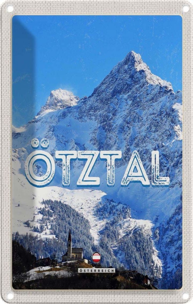 Blechschild 30x20 cm Ötztal Österrecih Berg Schnee Winter Bildmotiv Reisemotiv Abenteuer Reisen Urlaub