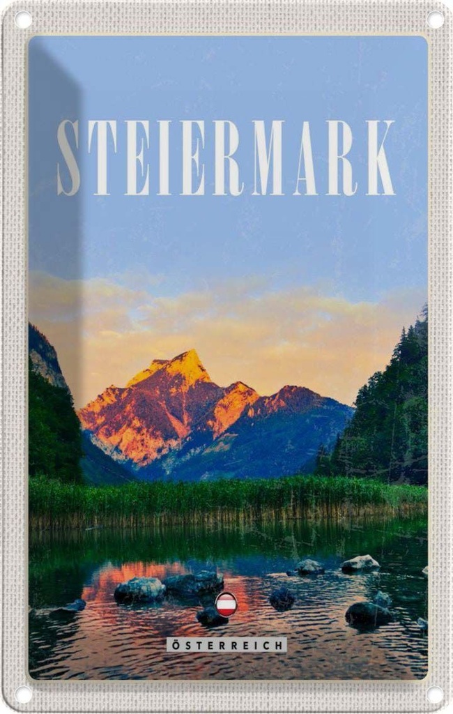 Blechschild 30x20 cm Steiermark Österreich See Natur Bildmotiv Reisemotiv Abenteuer Reisen Urlaub