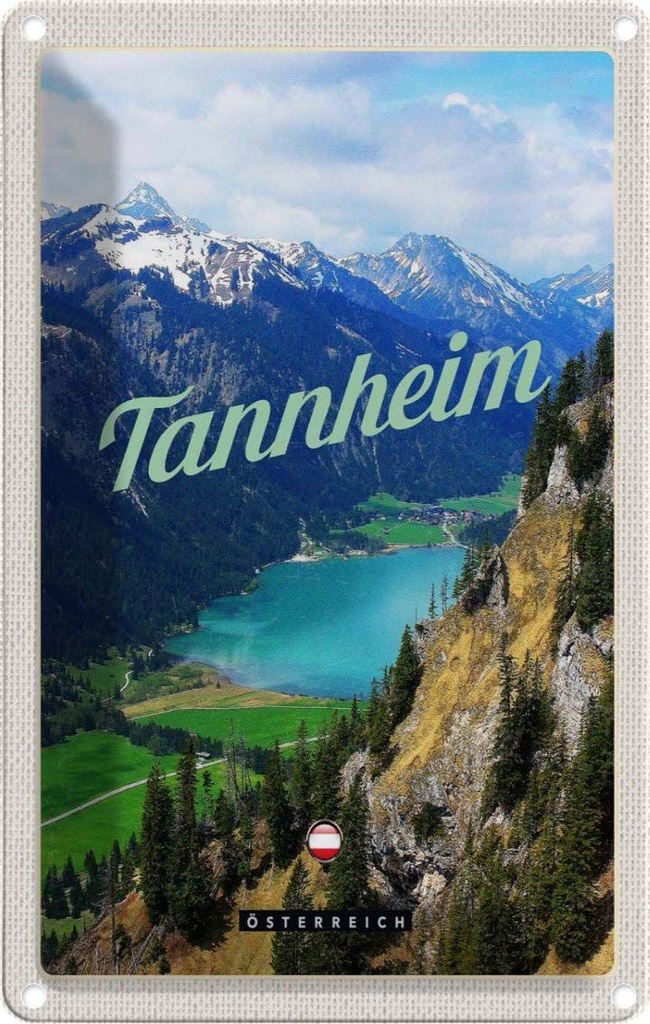 Blechschild 30x20 cm Tannheim Wälder Wanderung See Bildmotiv Reisemotiv Abenteuer Reisen Urlaub