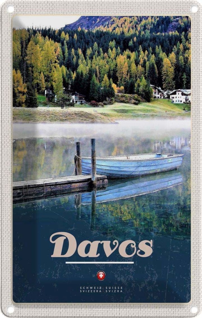 Blechschild 30x20 cm Davos Schweiz See Wanderung Bildmotiv Reisemotiv Abenteuer Reisen Urlaub
