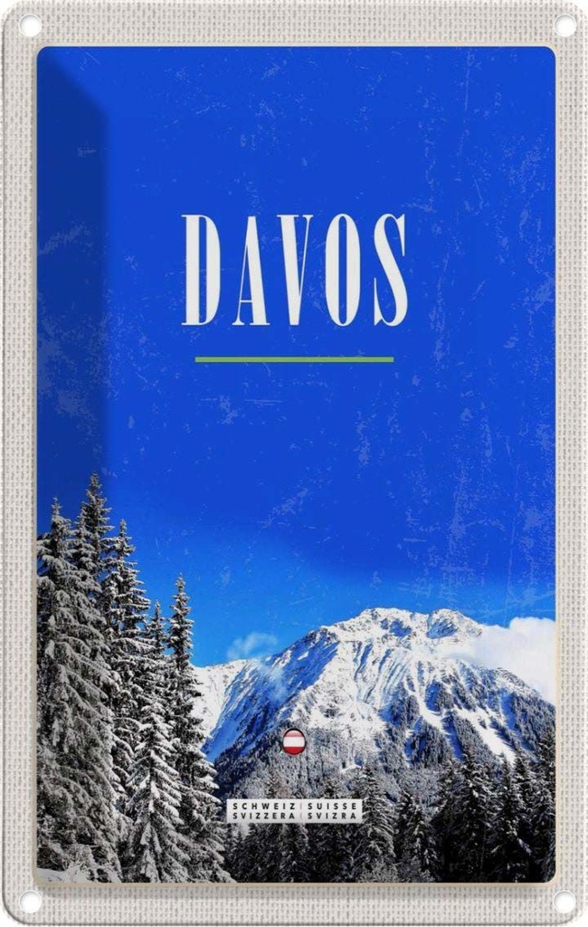 Blechschild 30x20 cm Davos Winterzeit SkiWintertour Bildmotiv Reisemotiv Abenteuer Reisen Urlaub