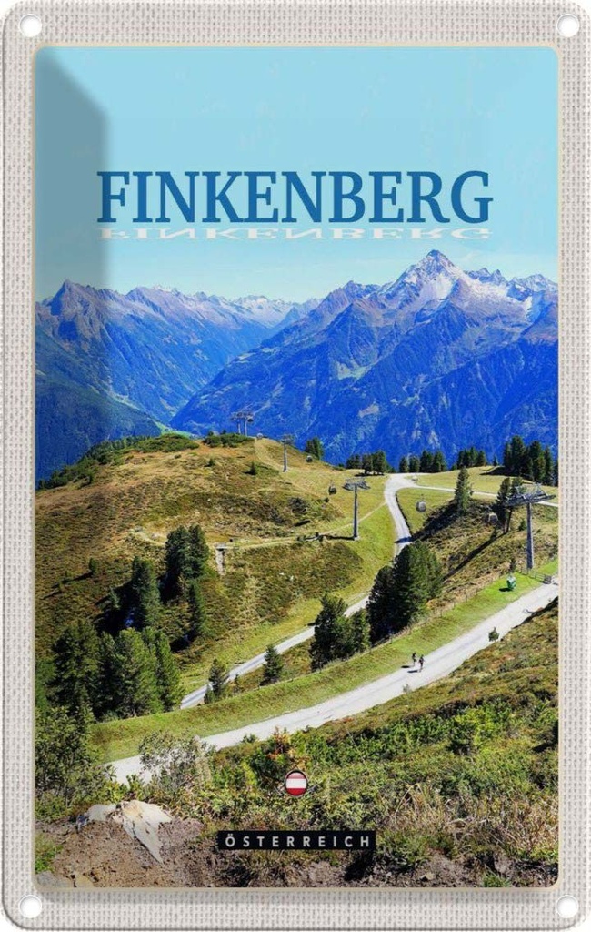 Blechschild 30x20 cm Finkenberg Aussicht auf Wälder Gebirge Bildmotiv Reisemotiv Abenteuer Reisen Urlaub