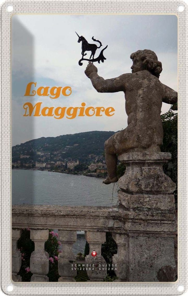 Blechschild 30x20 cm Lago Maggiore Einhorn Skulptur Natur Bildmotiv Reisemotiv Abenteuer Reisen Urlaub