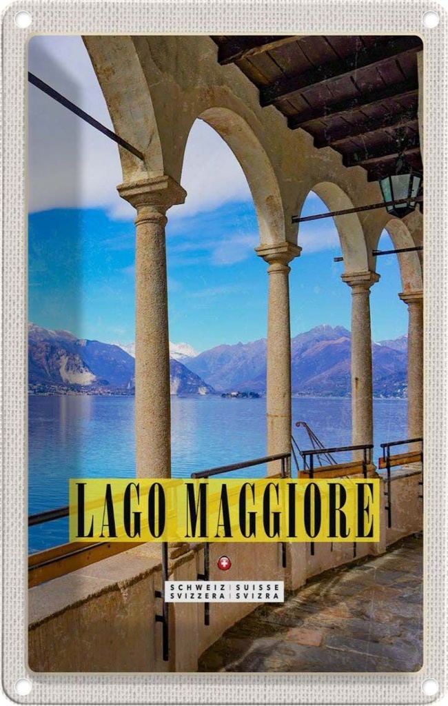 Blechschild 30x20 cm Lago Maggiore Aussicht auf See Bildmotiv Reisemotiv Abenteuer Reisen Urlaub