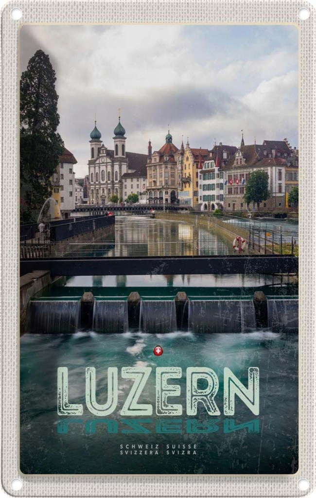 Blechschild 30x20 cm Luzern Schweiz Fluss Altstadt Bildmotiv Reisemotiv Abenteuer Reisen Urlaub