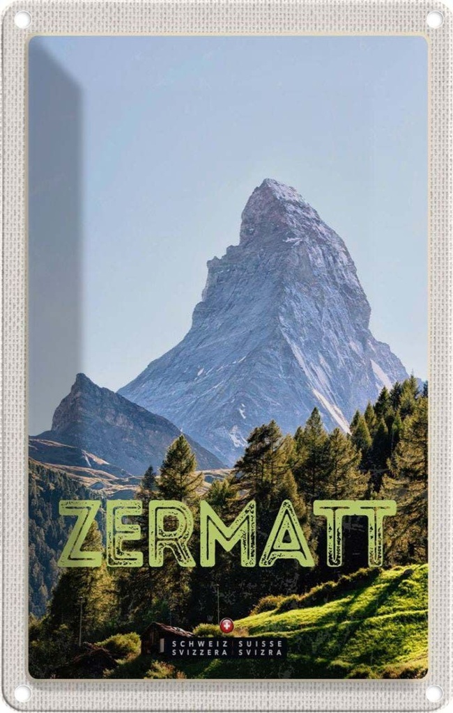 Blechschild 30x20 cm Zermatt Ansicht Ausblick Urlaubsort Bildmotiv Reisemotiv Abenteuer Reisen Urlaub