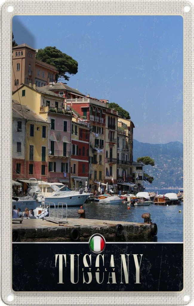 Blechschild 30x20 cm Toskana Italien Gebäude Meer Bildmotiv Reisemotiv Abenteuer Reisen Urlaub